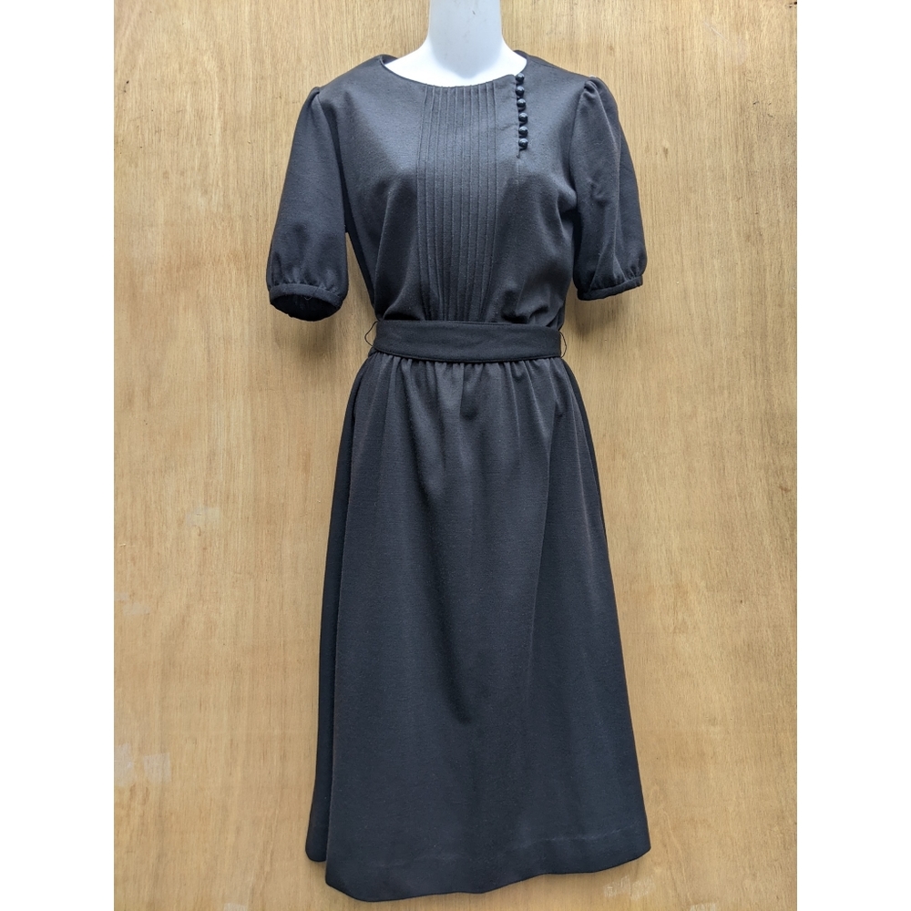 Vintage Lanz black short sleeve crew neck midi dress 10